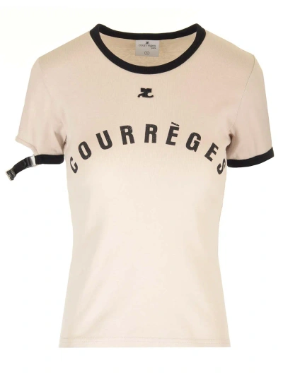 Courrèges Strap Detail T-shirt In Grey