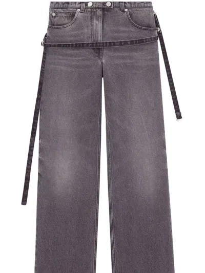 Courrèges One Strap Stonewashed Mid-rise Jeans In Grey