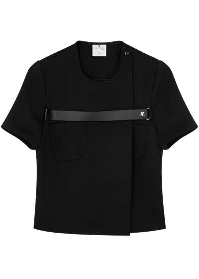 Courrèges Strap-embellished Twill Wrap Top In Black