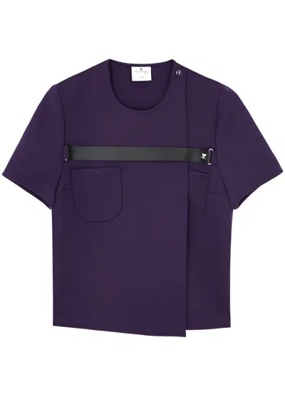 Courrèges Strap-embellished Twill Wrap Top In Purple