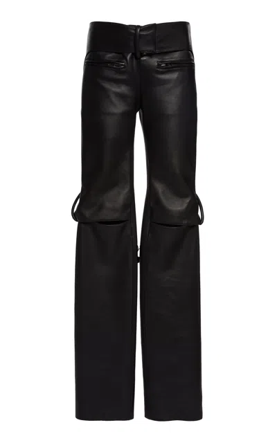 Courrèges Strap Leather Cutout Pants In Black