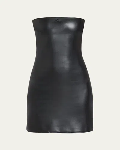 Courrèges Strapless Faux Leather Mini Dress In Multi