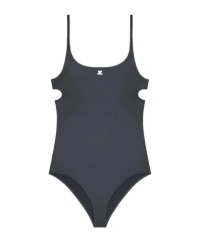 Courrèges Strapless One-piece Swimming Suit In Black