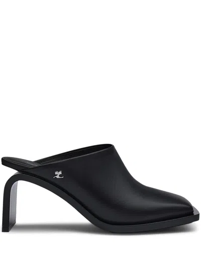 Courrèges Stream 75mm Leather Mules In 黑色