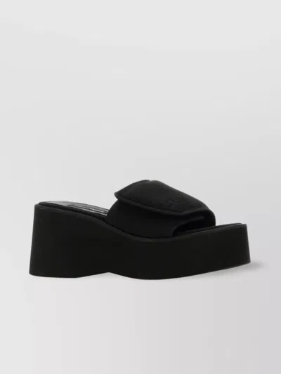 Courrèges Stretch Polyester Blend Scusa Wave Platform Slippers In Black