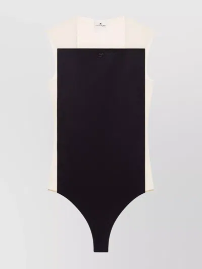 Courrèges Stretch Sheer Bodysuit High Neckline In Black