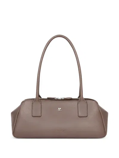 Courrèges Strip Leather Shoulder Bag In Brown