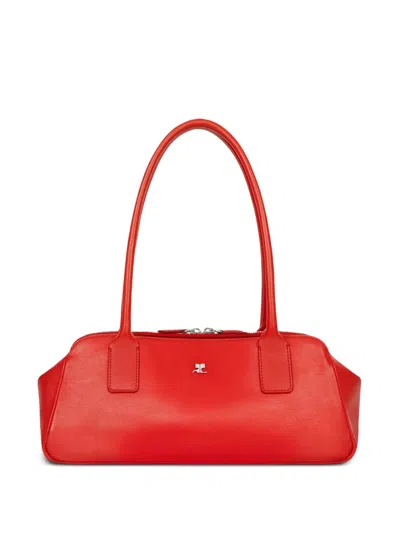 Courrèges Strip Leather Shoulder Bag In Red