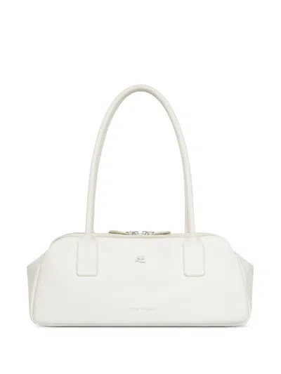 Courrèges Strip Leather Shoulder Bag In White