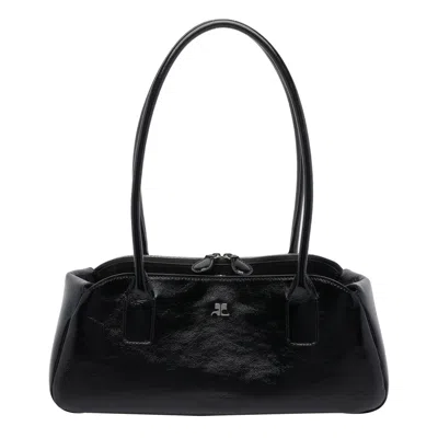 Courrèges Strip Naplack Shoulder Bag In Black