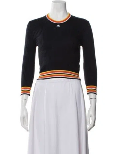 Pre-owned Courrèges Striped Crew Neck Sweater In Black