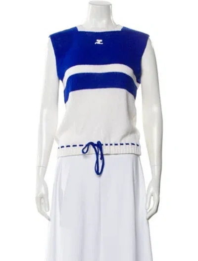 Pre-owned Courrèges Striped Crew Neck Sweater In White