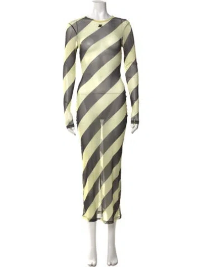 Pre-owned Courrèges Striped Long Dress In Black