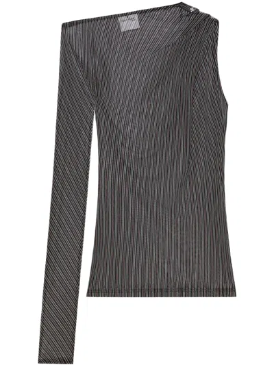 Courrèges Striped Mesh Top In B087 Black / Ruby