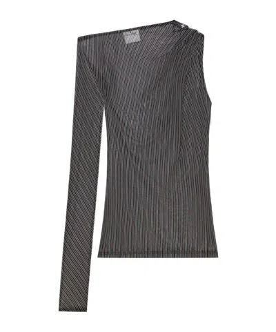 Courrèges Striped Mesh Top In Black