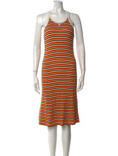 Pre-owned Courrèges Striped Midi Length Dress In Orange