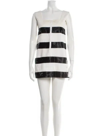 Pre-owned Courrèges Striped Mini Dress In White