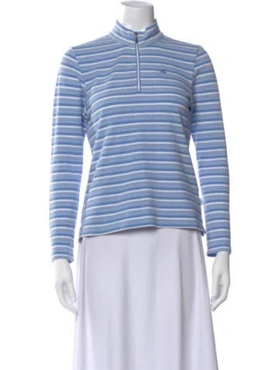 Pre-owned Courrèges Striped Mock Neck Top In Blue