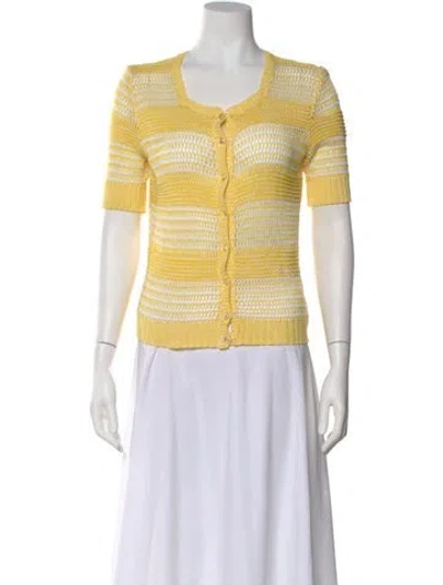 Pre-owned Courrèges Striped Scoop Neck Sweater In Yellow