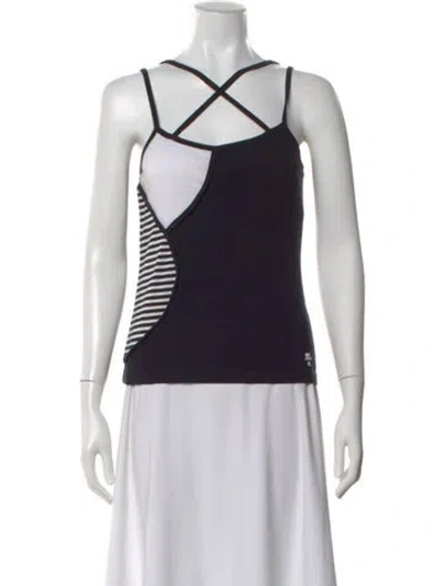 Pre-owned Courrèges Striped Scoop Neck Top In Black