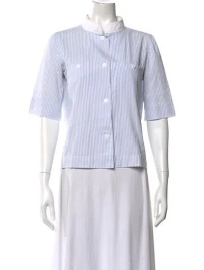 Pre-owned Courrèges Striped Short Sleeve Button-up Top In White