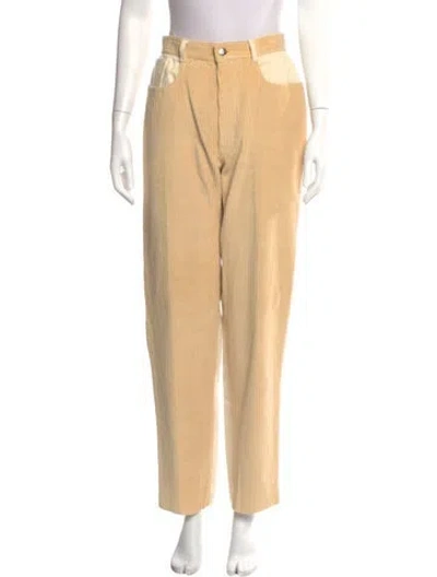 Pre-owned Courrèges Striped Straight Leg Pants In Yellow