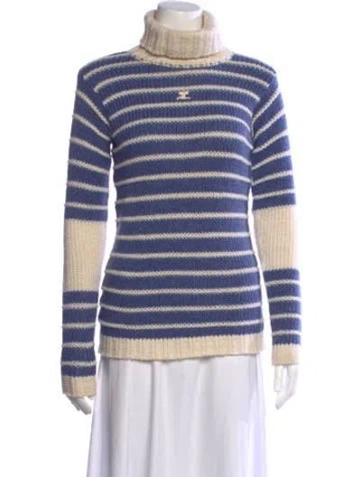 Pre-owned Courrèges Striped Turtleneck Sweater In Blue
