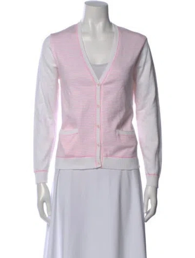 Pre-owned Courrèges Striped V-neck Top In Pink