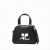 Courrèges Structured Black Calf Leather Tote Bag With Contrasting Logo In Black