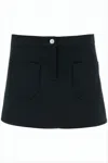Courrèges Structured Black Mini Skirt With Front Button Closure And Rounded Pockets In Black