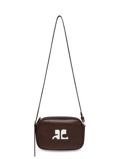 Courrèges Structured Brown Calf Leather Camera Bag With Detachable Strap