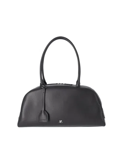 Courrèges Structured Cow Leather Shoulder Bag In Black