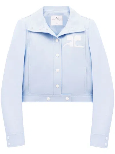 Courrèges Structured Cropped Jacket In Light Blue Silk