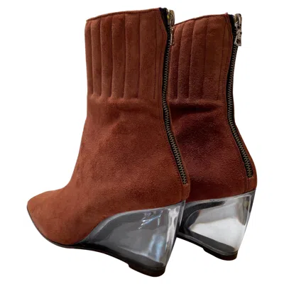Pre-owned Courrèges Courreges Suede Ankle Boot With Plexi Heel In Brown