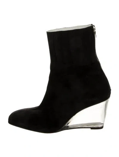 Pre-owned Courrèges Suede Colorblock Pattern Sock Boots In Black/white