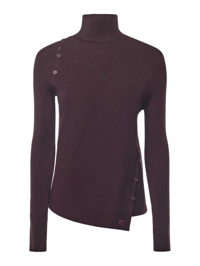 Courrèges Asymmetrical Hem Turtleneck Jumper In Brown