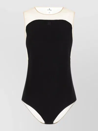Courrèges Sunshiel Bodysuit Contrast Panels Sheer Design In Black