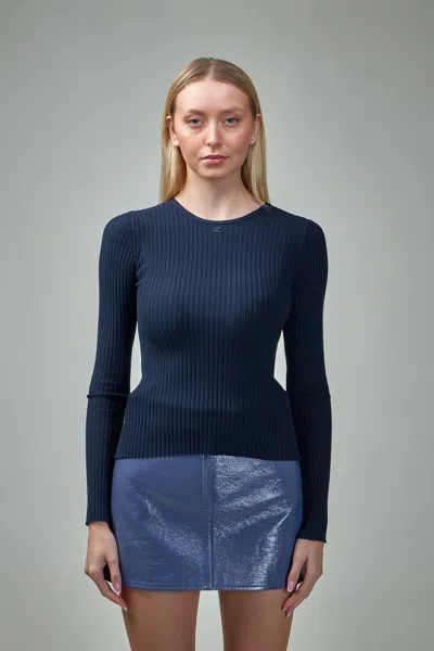 Courrèges Sweater Lingerie Strap Rib Knit In Blue