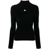 Courrèges Black Reedition Rib Knit Mock Neck Sweater