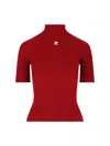 Courrèges Short Sleeve Ribbed Mock Neck Sweater