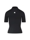 Courrèges Reedition Short Sleeves Rib Knit Sweater In Black