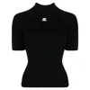 Courrèges Reedition Short Sleeves Ribbed Knitted Sweater Clothing In Black
