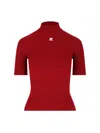 Courrèges Short Sleeve Ribbed Mock Neck Sweater