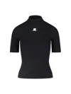 Courrèges Reedition Short Sleeves Rib Knit Sweater In Black
