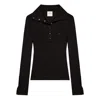 Courrèges Fitted Ribbed Long-sleeve Top With Unique Collar In Black