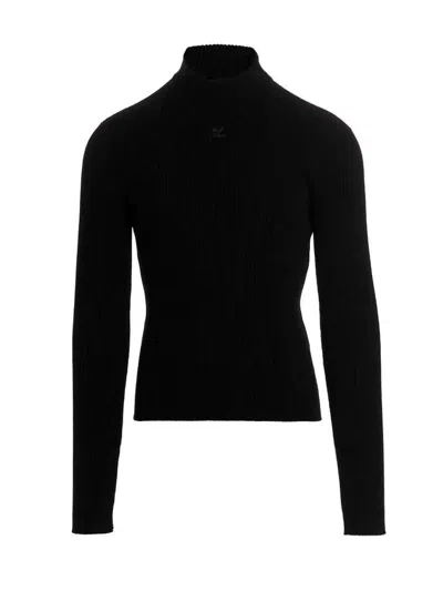 Courrèges Logo Turtleneck Sweater In Black