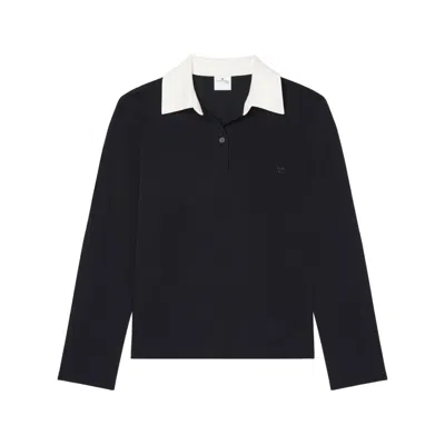 Courrèges Contrasting Cotton Blend Polo Shirt In Black