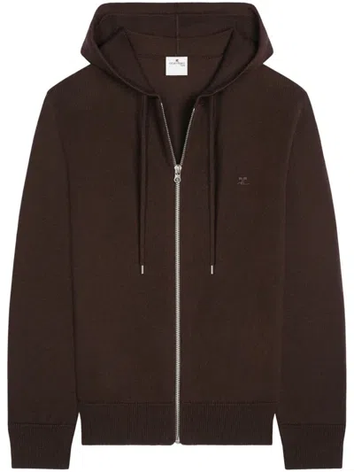 Courrèges Zipped Wool Hoodie In Brown