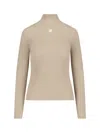 Courrèges Ribbed Turtleneck Top With Embroidered Logo In Neutral