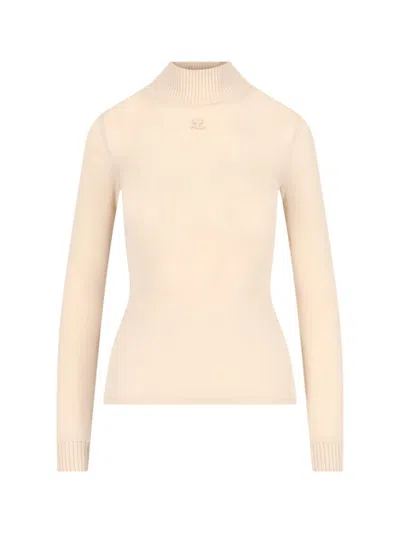 Courrèges Logo-patch Roll-neck Top In Pink